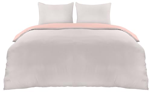 Utopia Bedding Bettwäsche 200x200 Set - Mikrofaser Bettbezug 200x200 cm + 2 Kissenbezüge 80x80 cm - Grau/Rosa