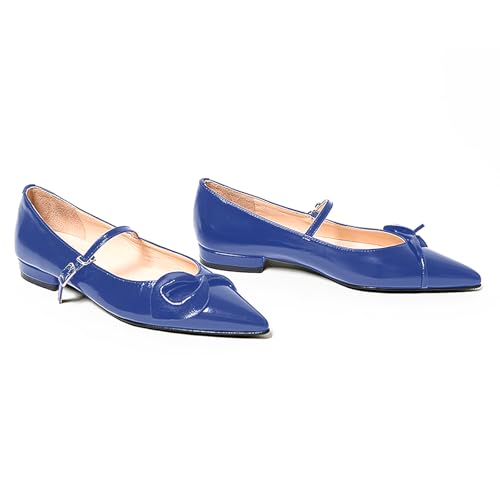 LEMUTISME Women's Classic Pointed Toe Matte Leather Comfort Leaf Upper Ankle Strap Ballet Flats Shoes3