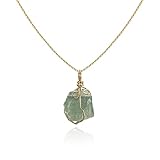 Handmade Crystal Necklaces for Women, Natural Raw Green Fluorite Gemstone Pendant Gold Necklace...