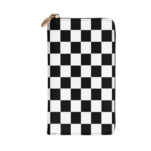 Black And White Plaidlarge Capacities Clutch Purse For Ladies Zipper Long Leather Wallet Cellphone Purse Fit Credit Card, Cash, Coin2
