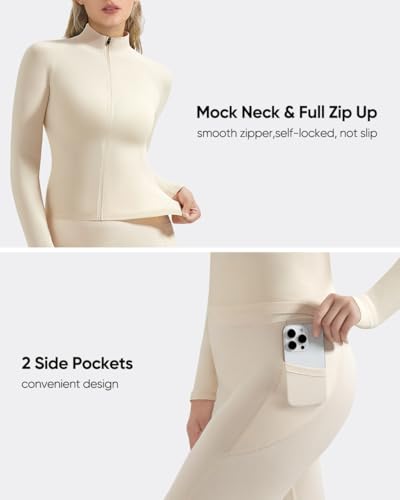 OMKAGI 2 Piece Workout Sets for Women Zip Up Jacket Gym Leggings with Pockets Yoga Sets3