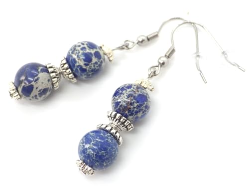 Orecchini con perle di diaspro imperiale blu e perle tibetane