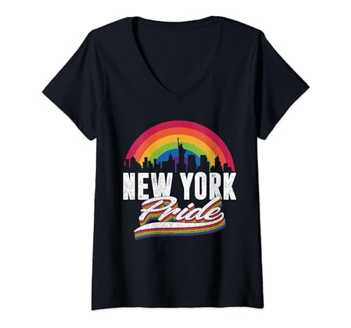 Mujer New York LGBT Lesbian Gay Bisexual Rainbow LGBTQ Pride Camiseta Cuello V