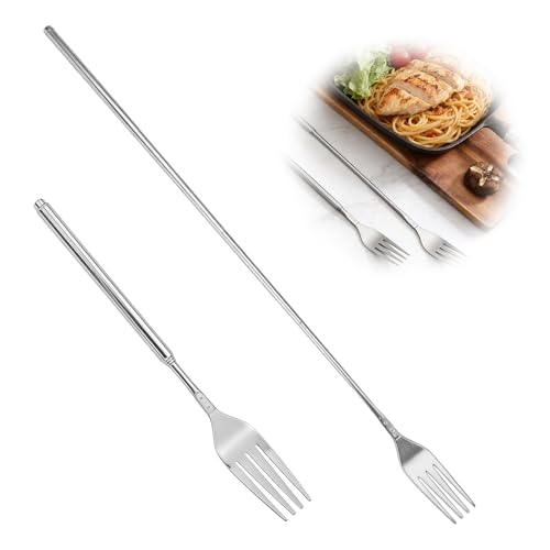 Wcawnlt Fourchette Telescopique, Fourchette Pliable et Extensible en Acier Inoxydable Argentée, Portable pour Camping, Randonnée, Barbecue et Usage Domestique