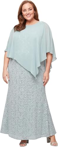 Image of S.L. Fashions Womens Plus Size Long Length Sequin Lace Beaded Capelet Mother of The Bride Dress, Formal Evening Gown