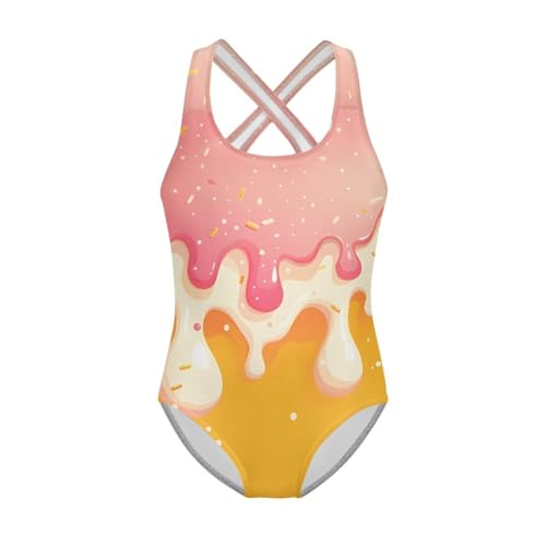 Ocwfudsx Little Girls' One-Piece Swimwear, Ice Cream Cross-Back Strap Swimwear, Easy Wear Comfort Quick-Dry Fabric Swimsuit