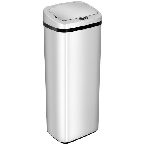 HOMCOM Papelera de Cocina 50L Cubo Basura Sensor Detector Movimiento Plata