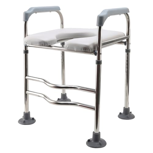 Asiento Elevador para Inodoro Altura Ajustable 64-74 cm 6 Niveles, elevador wc adulto con Asas y Acolchado Cómodo Universal para Ancianos, Discapacitados, embarazadas, Capacidad de 150 kg