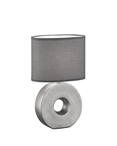 Fischer & Honsel | Tischleuchte, Eye | silberfarben matt| Stoffschirm| anthrazit chintz innen weiß| L: 23,00 cm, B: 13,00 cm, H: 38,00 cm,| mit Schnurschalter| 1x E14 max. 40 Watt | 50477