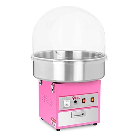 Royal Catering RCZK-1200E Zuckerwattemaschine Cotton Candy Machine mit Abdeckhaube Spuckschutz (Ø 52 cm, 1.200 W, 1 Einheit / 60 s, inkl. Zubehör) Pink Cover