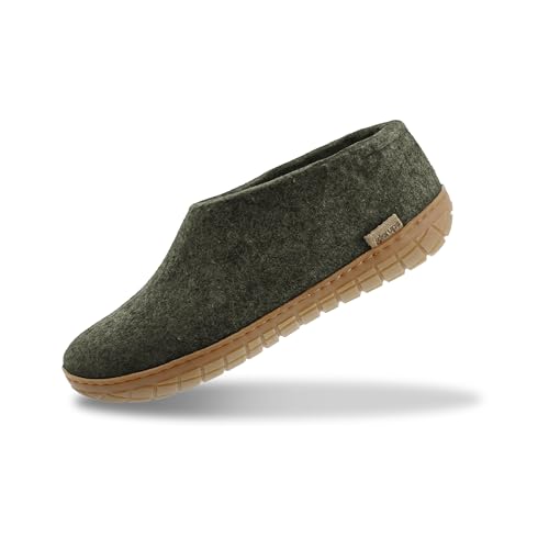 Image of Glerups 100% quality wool mix Shoe Slipper with rubber sole - Unisex - Forest