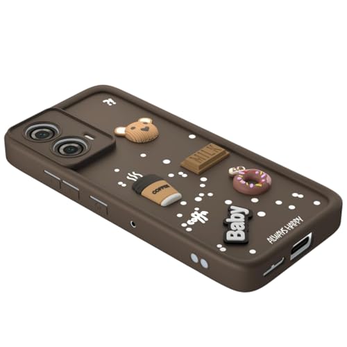 Image of Bintage CASE Cute Fun Taddy Cartoon 3D Ball Bear Milk Cake Coffee Silicon Case Full Body & Camera Protection Back Cover Compatible for Motorola Moto G35 5G - Brown