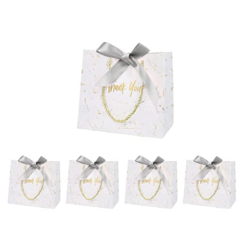 5Pcs Thank You Gift Bags, Marble Pattern Paper Gift Bags with Ribbons, Small Party Gift Bags for Wedding,Baby Shower, Bridal Shower, Birthday Party(18× 10× 16cm), Grey
