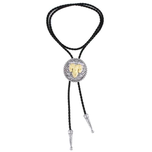 Image of GelConnie Longhorn Bull Bolo Tie for Men Native American Western Cowboy Leather Necktie Bolo Necklace for Women Gold Texas