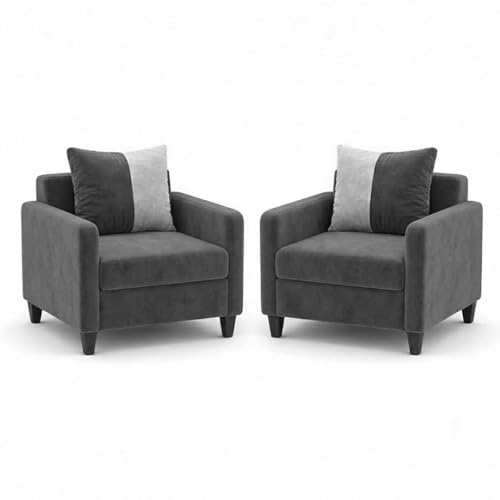 Image of FURNY Rion 3 Seater + 1 Seater + 1 Seater Fabric Sofa Set (Dark Gray-Light Gray) with Velvet Finish | Durable Comfort | Ideal for Living Room