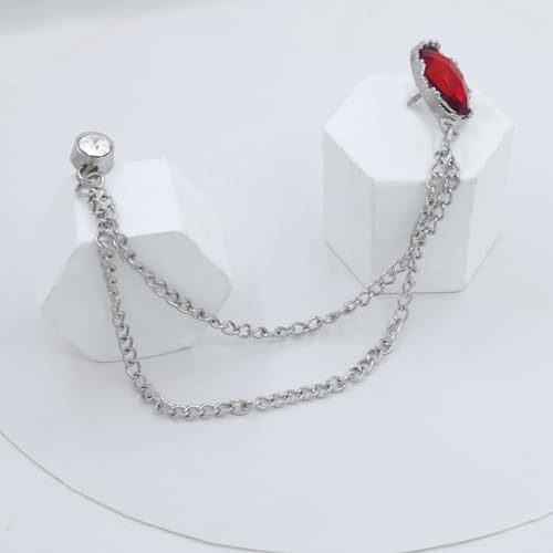 Image of Gold /Silver Crystal Geometry Brooch Lapel Pin for Men Rhinestone With Hanging Chain Brooch for Men Suit Fashion Tuxedo Tie Hat Scarf Collar Pins for Men Women Gifts
