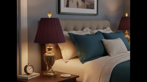 Image of Aspen Creative 33052, Hardback Empire Transitional Spider Lamp Shade, Mushroom Pleated Burgundy, 7 inch Top x 13 inch Bottom x 10 inch Slant