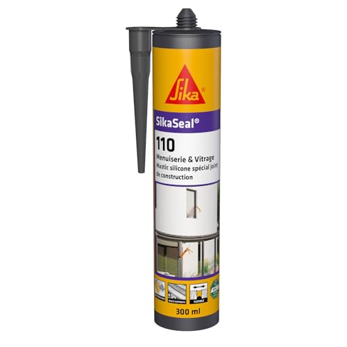 SIKA - Mastic silicone de construction - SikaSeal-110 Menuiserie & Vitrage noir - Joints de menuiseries et vitrages - Extérieur et intérieur - 300 ml