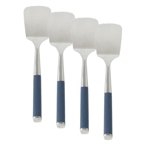 Image of Calphalon Solid Turner, Cooking Spatula, Kitchen Spatula, Stainless Steel Turner with Silicone Heat Resistance Handle, Nonstick-Safe Spatula with Ergonomic Handle (Navy), Turner (Pack of 4)