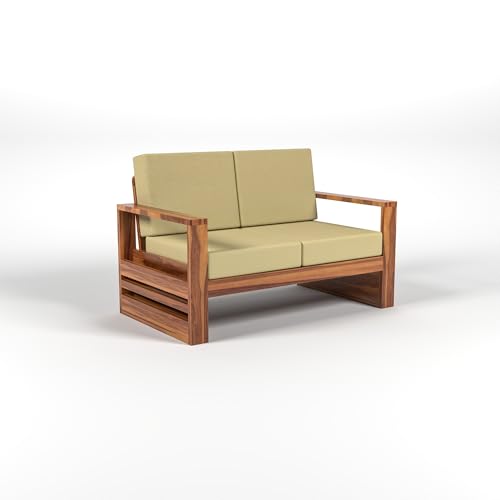 Image of Solid Sheesham Wood 2 Seater Sofa Set - Elegant Wooden Sofa for Living Room & Home Decor (Design 16)