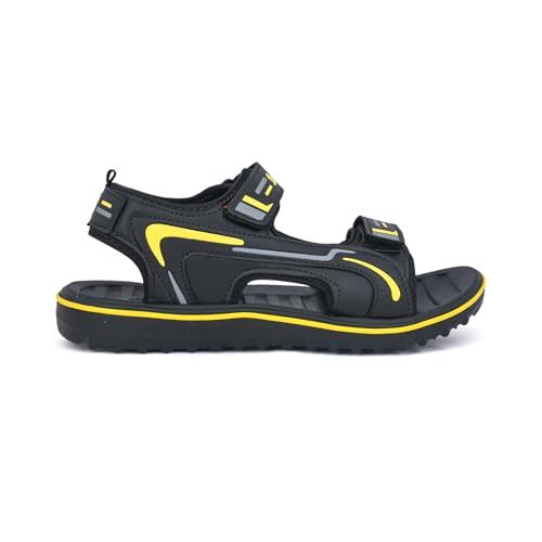 Image of Bata Men's Sports Sandals, Dual Velcro Strap, Textured Sole (BLACK /YELLOW, UK Footwear Size System, Adult, Men, Numeric, Medium, 8)