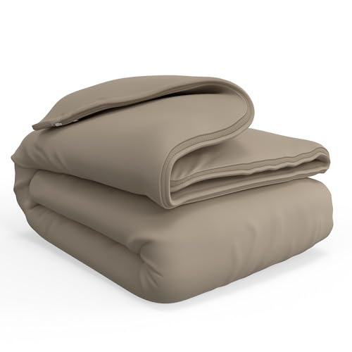 Image of QuickZip Duvet Cover with Zipper Closure - Ultra Soft Long-Staple 100% Cotton, Oeko-Tex Certified, Durable Interior Corner Ties, Corner Clips (Full /Queen (1 Piece), Sand (Sateen))