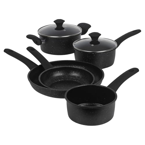 URBN-CHEF Forged Carbon Steel Non-Stick Cookware Sets – Casserole Pots, Frying Pans, Saucepan & Induction Base – Suitable for Gas, Electric, Ceramic, Halogen Stoves | Durable Soft-Touch Handles