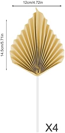 Udewo 4 Pcs Paper Palm Fan Cake Toppers, Palm Leaf Fan Cake Topper Palm Spear Leaf Cupcake Toppers Cake Insert Decoration for Cake Decorating DIY Craft Project Home Wedding Party Décor, Cream Color