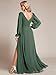 Ever-Pretty Women's Fall Winter Formal Wedding Guest Dress Long Sleeve V Neck Chiffon Floor Length Bridesmaid Dresses Eucalyptus Green US10