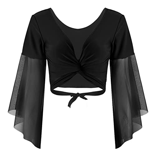 IEFIEL Femme Haut Danse du Ventre Cardigan Boléro Danse Orientale Moderne Soutien-Gorge Tenue Jazz Samba Tango Costume Spectacle Blouse Dancewear Noir Taille Unique