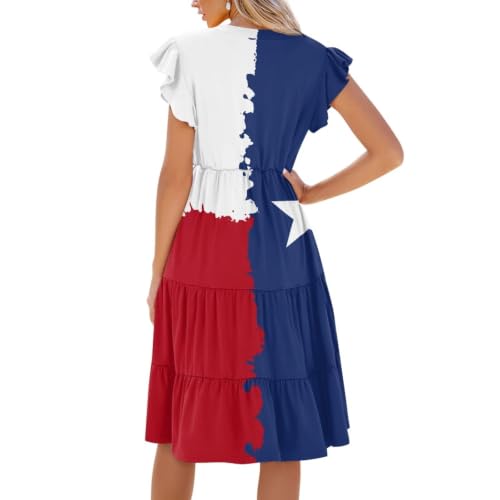 Image of Womens Summer Dress Ruffle Sleeve V Neck Dress Casual Fit Flowy Beach Vacation Sundress with Pocket S-2XL
