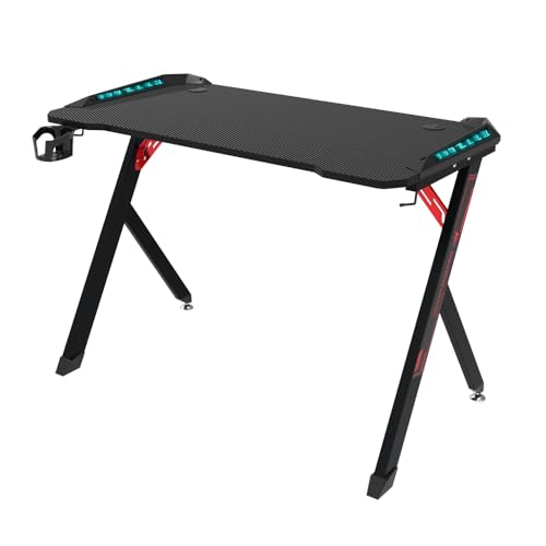 Berserker Gaming Mesa Gamer con LED, 113 x 60 x 75 cm, Superficie Resistente, Gestión de Cables, Negro