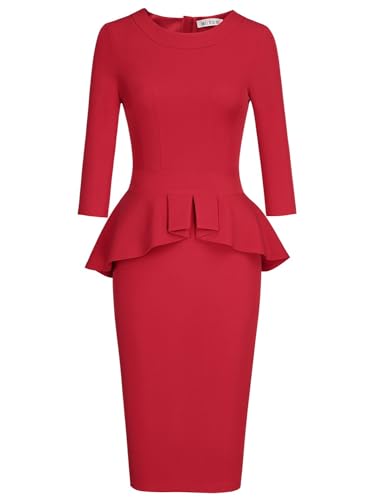 MUXXN Women's Vitnage Back Split Dresses OL Pencil Dress (Red XL)