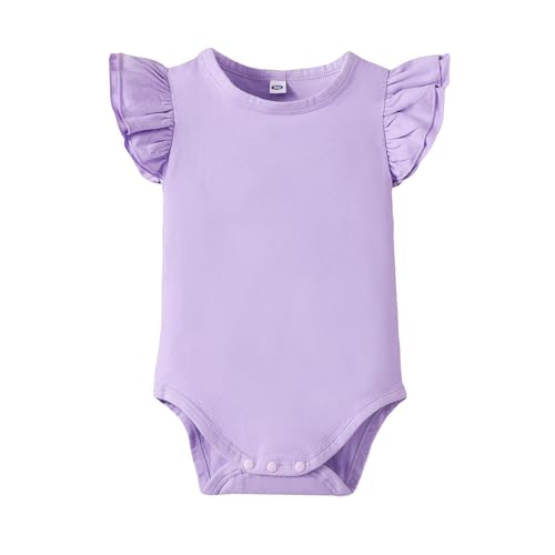 Magic Park Infant Girl One Piece Romper Baby Girls Ruffle Sleeve Bodysuit Toddler Girl Shirts Jumpsuit (Purple-J, 3-6 Months)