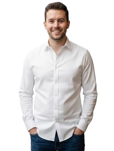 Image of VastraVibes Men's Solid Casual Shirt - Full Sleeve Slim Fit Cotton Blend Button-Down Shirt for Office, Party, Formal