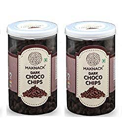Maknack Dark Choco Chips | Dark Chocolate Dessert Sprinkle | Cake, Icecream & Milkshake Decoration | Pack of 2 - 200g