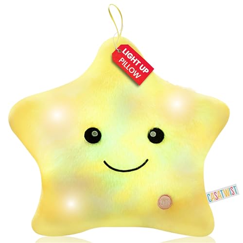 Premium 15” Twinkle Star Light Up Plush Pillow with Lights, Sensory Toys for Kids with Autism, Boys Girls Room décor ADHD Cute Glow in the Dark Stars Night Gift