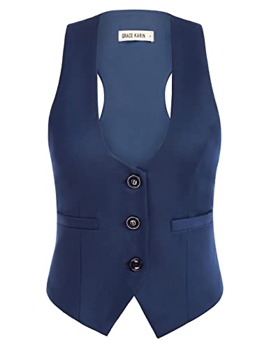 Image of GRACE KARIN Women's Suit Vest Top, Dressy Casual Sleeveless Button Waistcoat, Fromal Steampunk Blazer for Work Office