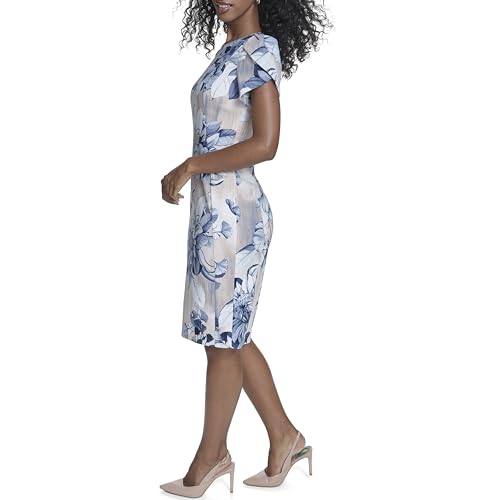 Image of Calvin Klein Tulip Sleeve Floral Sheath