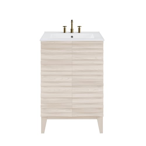 Image of Swiss Madison Cascade 24 in. White Oak Bathroom Vanity with White, 3-Hole Ceramic Sink Top