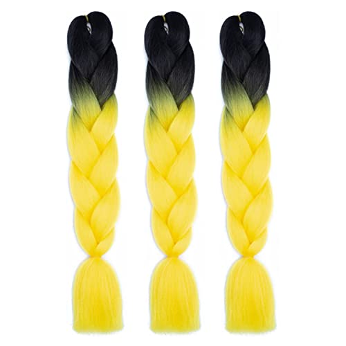 Eugenia Jumbo Braiding Hair 3Pcs Ombre Black/Bright Yellow Synthetic Ombre Braiding Hair Kanekalon Braiding High Temperature Fiber Crochet Twist Braids (3Pcs, 24") #TOP1