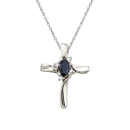 DON'T FORGET THE DASH 10k White Gold Sapphire and Diamond Cross Pendant with 18