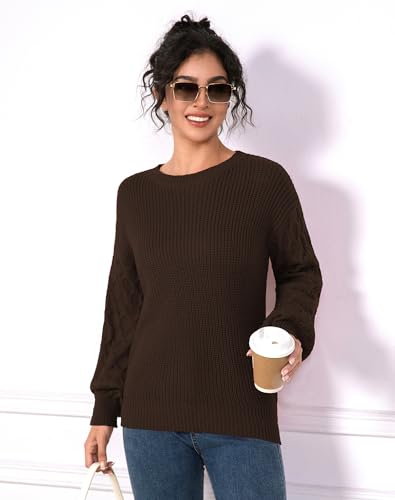 Fall Sweaters for Women 2025 - Lightweight, Honeycomb Long Sleeve, Elastic Hem, Crew Neck, Textured Knit Pullover
