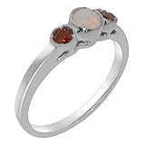 925 Sterling Silver Natural Opal & Garnet Womens Anniversary Ring - Size T