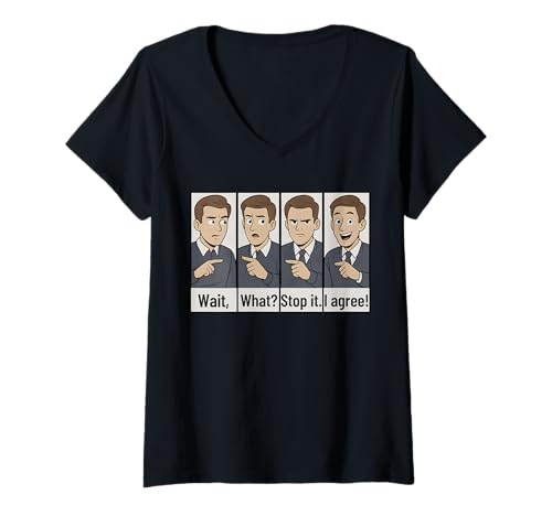 Mujer Espera, ¿Qué? Detente. Estoy de Acuerdo! Puntuación del Profesor de gramática Camiseta Cuello V
