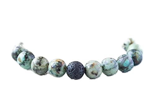 Bracelet turquoise africaine et pierre de lave 8mm pour yoga