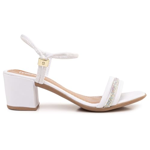 Salto Feminino Sandália Baixa 5cm Brilho Médio Bloco Confort (413-brilho-fino-branco-36)