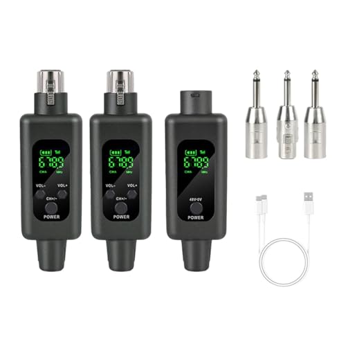 Image of kh Professional Dual Wireless UHF Microphone System - 1 XLR Transmitter & 2 Receivers Kit for Dynamic & Condenser Microphones, Electric Guitar, Organ & Amplifier - Rechargeable Plug-and-Play