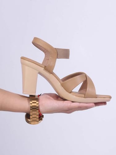 Image of JM LOOKS Stylish Fancy Block Heel Sandal With Ankle Strap For Women & Girls | Casual Women Heel Sandals |