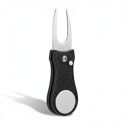 Mile High Life All Metal Foldable Golf Divot Tool with Pop-up Button & Magnetic Ball Marker (Black Bone)